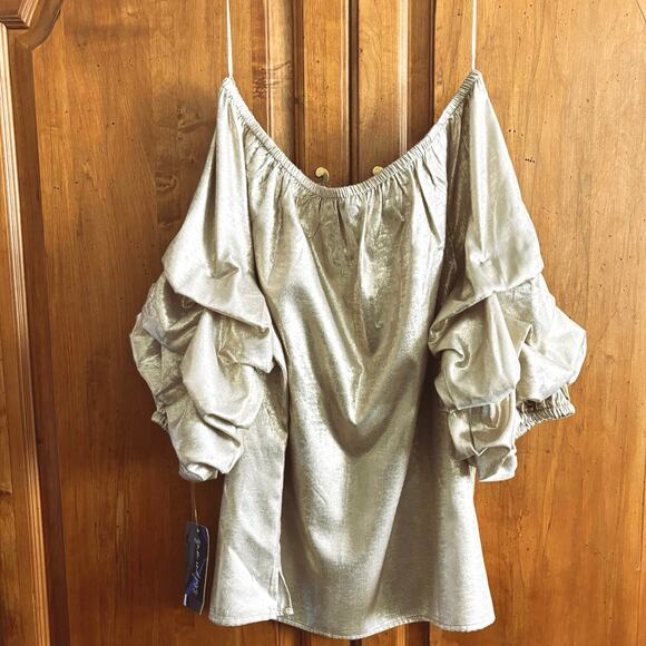 Sam and Jess gold metallic off shoulder ruffle sleeve holiday event glam XXL 2X - Picture 9 of 15
